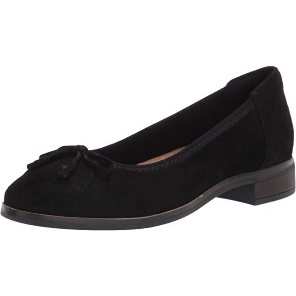 NEW Clarks Women's Trish Rhea Black Suede Ballet Flats Size 6.5 WIDE